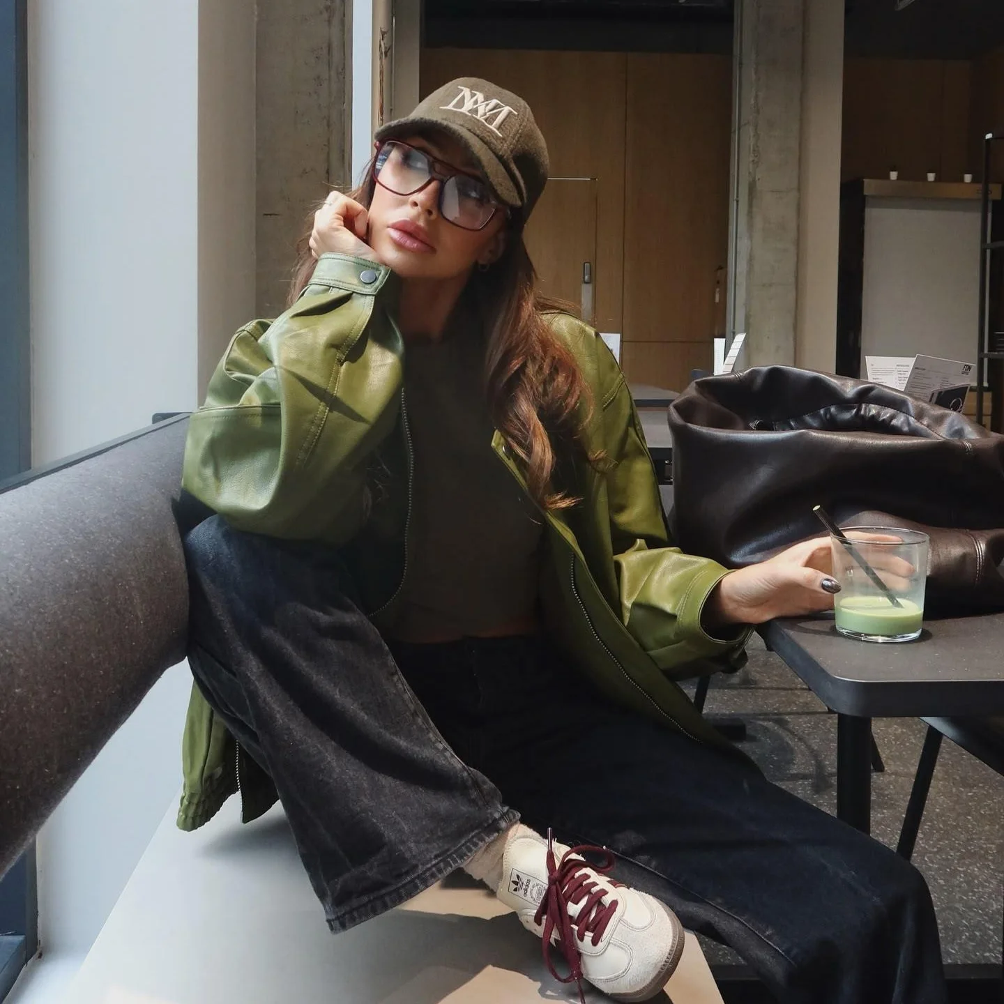 Nueva Chaqueta Bomber de Cuero Verde Oliva para Mujer, Chaqueta Corta de Motociclista con Dobladillo Elástico para Otoño e Invierno