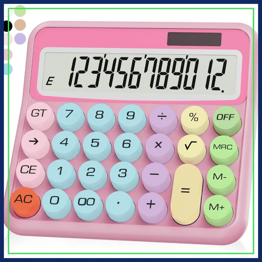 

Pink Calculator 12 Digit with Large LCD Display, Big Buttons, Dual Power for Office School Home