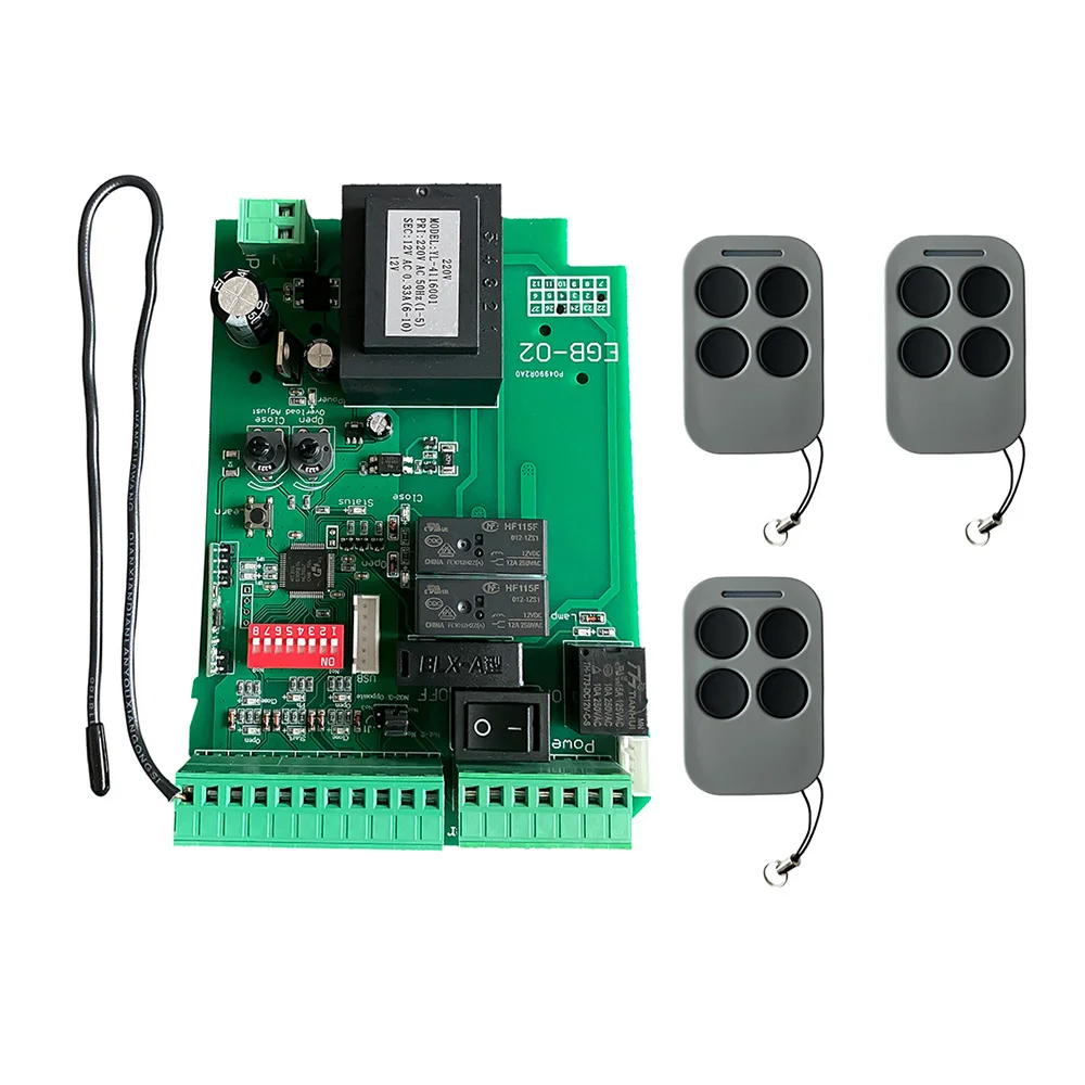 Papan Kontrol Pembuka Gerbang Geser Pintar AC110V/220V Mendukung Remote Kode Bergulir 433Mhz, Sakelar Batas & Kompatibel dengan Balok Pengaman