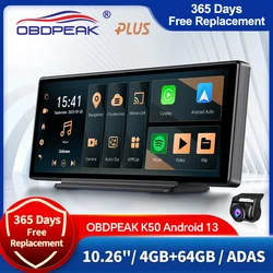 K50 Ai Screen 4G Android 13 Dash Cam CarPlay & Android Auto Car DVR GPS Bluetooth AUX FM Rearview Mirror Video Recorder