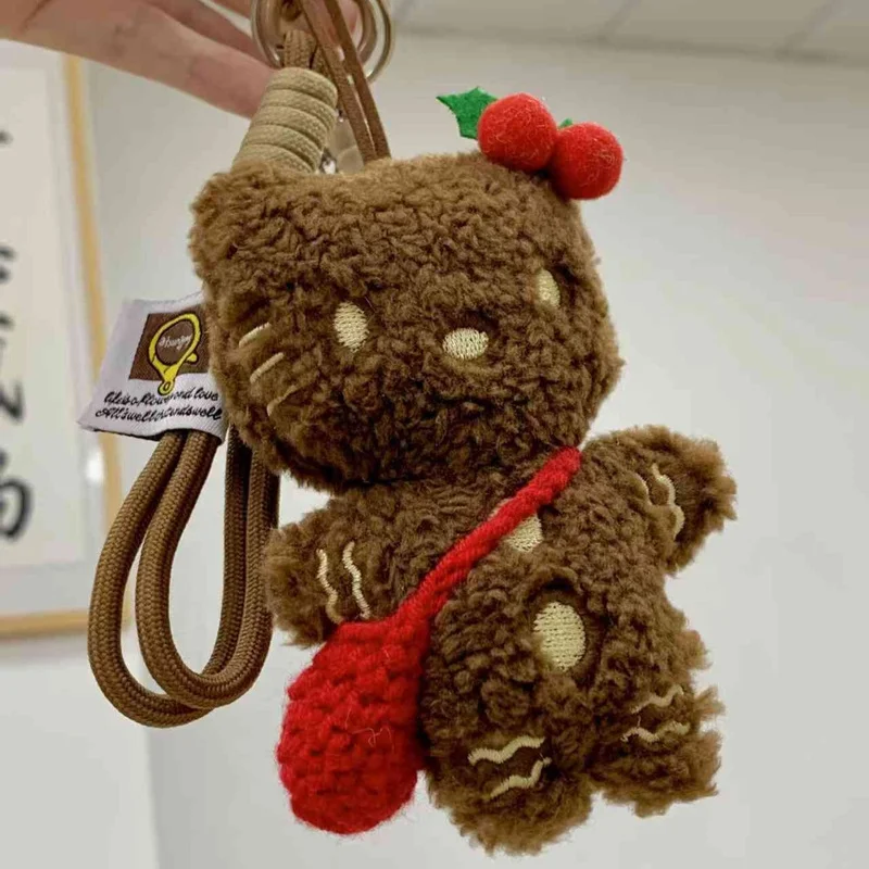 Mignon dessin animé pain d'épice homme Kt chat en peluche porte-clés sac à dos dessin animé en peluche pendentif décoratif jouet fille cadeau d'anniversaire