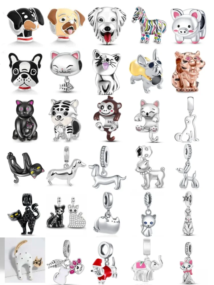 2025 الأوروبي الجديد S925 الفضة لطيف الحيوان الكلاب والقطط والفيلة قلادة مناسبة للسوار الأصلي لتقوم بها بنفسك مجوهرات Charm