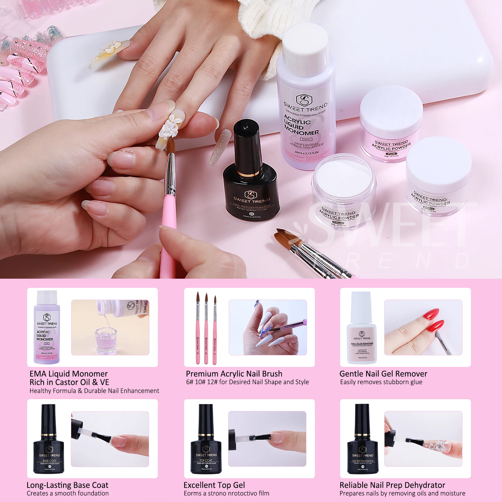 젤 네일 폴리쉬 연장 키트 (UV 램프, 전동 네일 드릴, 아크릴 파우더, 베이스&탑 코트 젤, 쏙 오프 매니큐어 도구 세트 포함)