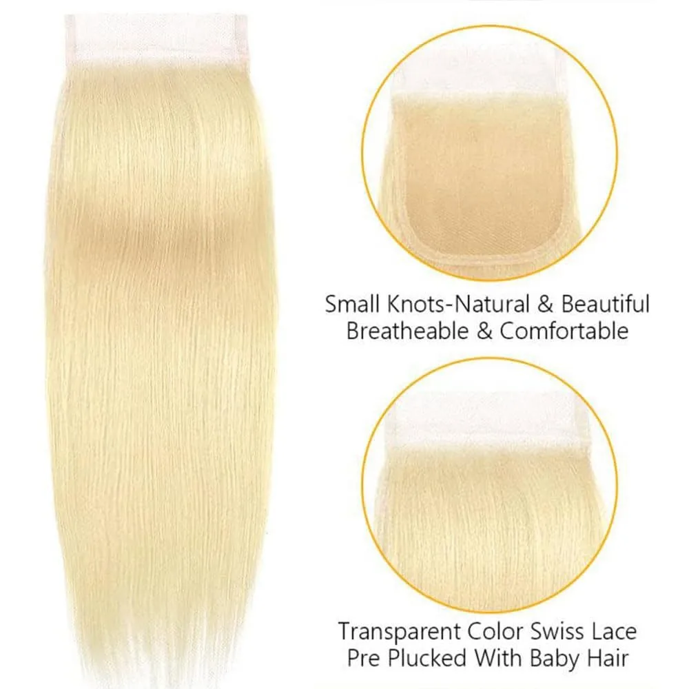 613 # 4x4 Lace Closure aus glattem Echthaar mit gebleichten Knoten, Haarteil für Frauen, für den täglichen Gebrauch, Hochzeiten, Partys, mit natürlichem Haaransatz, für den Alltag. – Detail 5