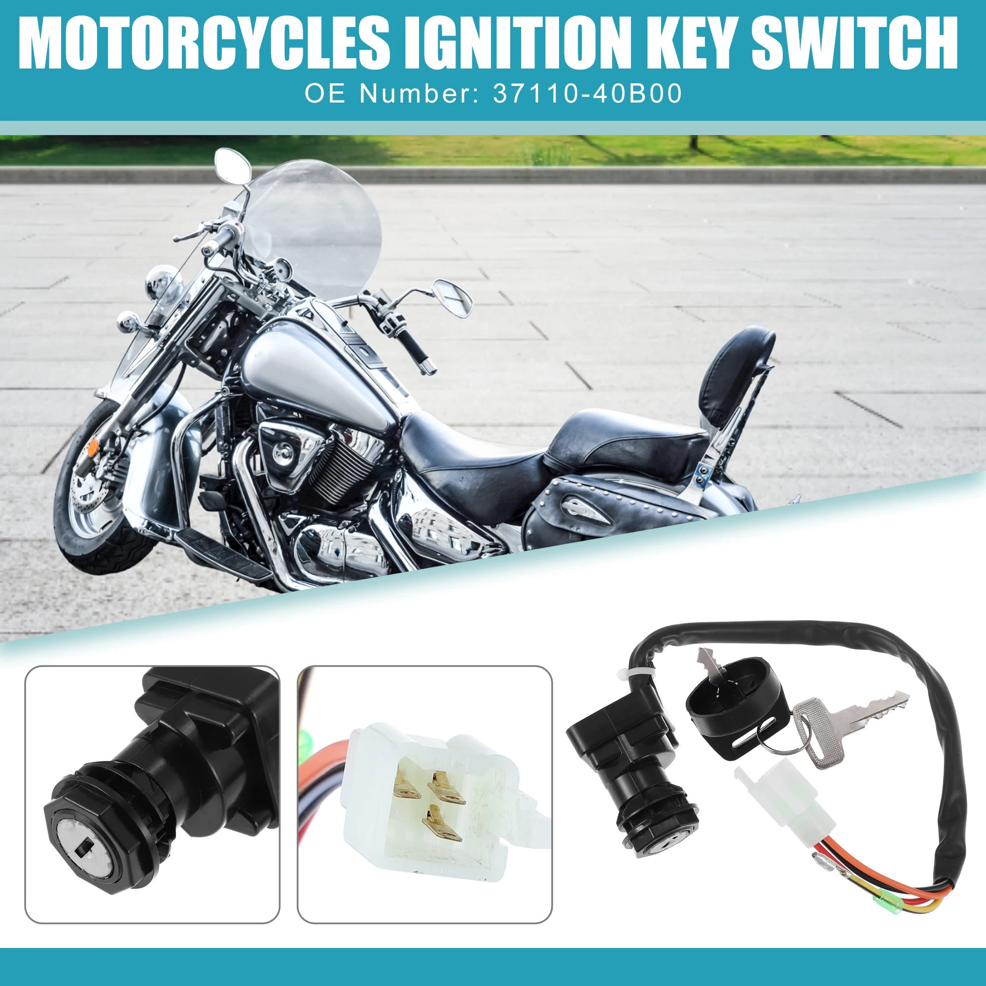 Motoforti Motorcycles Ignition Key Switch Set for Suzuki Quadsport 80 LT80 2x4 1996-2006 37110-40B00 4 Wires Connection