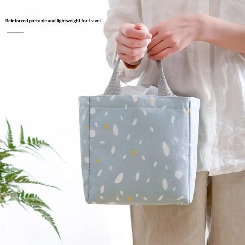 Simple Large Capacity Imitation Linen Thermal Lunch Box Portable Food Bag for Ladies