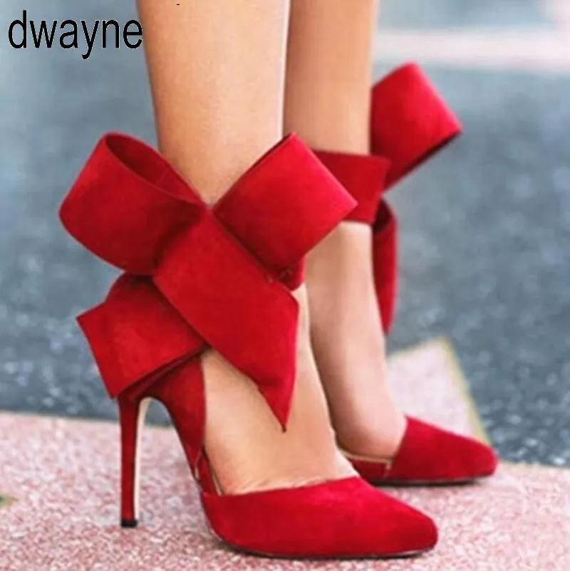 Women Big Bow Tie Pumps Butterfly Pointed Stiletto Shoes Woman High Heels Plus Size Wedding Shoes Bowknot advisable ghn78