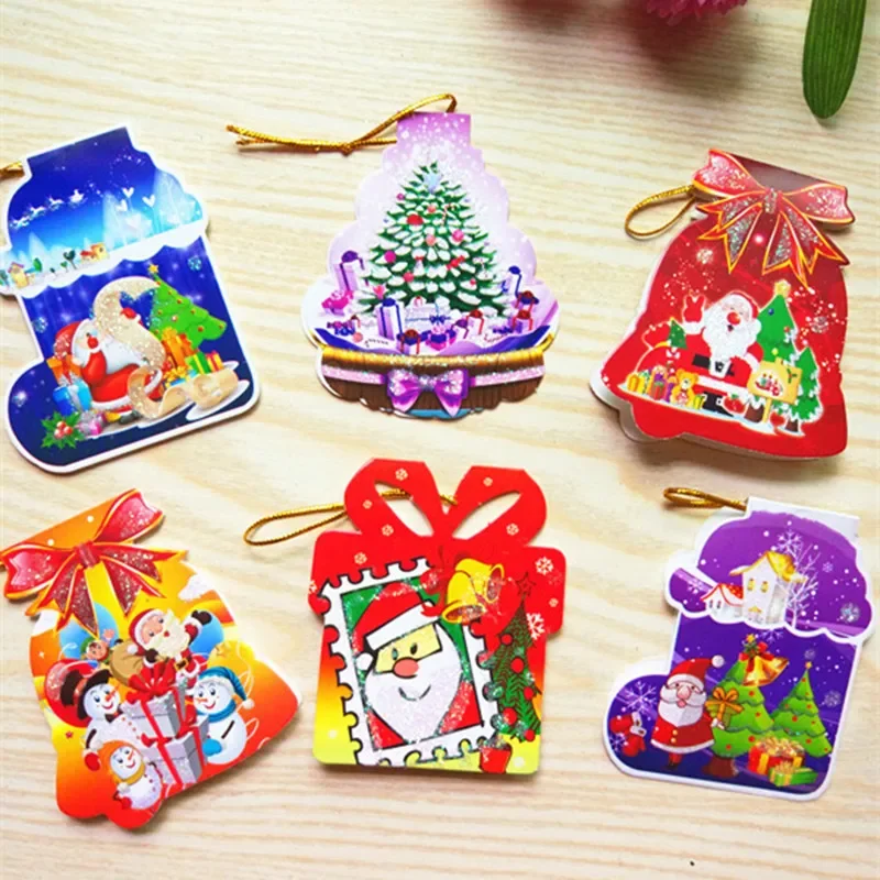 5pcs Santa Claus Greeting Card Christmas Tree Decoration Pendant Blessing Wish Postcard Party Letter Stationery Gift 8x7cm