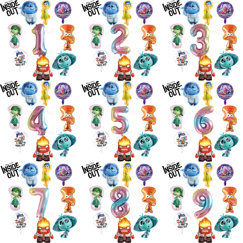 

9Pcs/Set Disney Inside Out 2 Large Balloon with Number Set Anime Birthday Balloons Party Decoration Balloon Supplies Kids Gifts