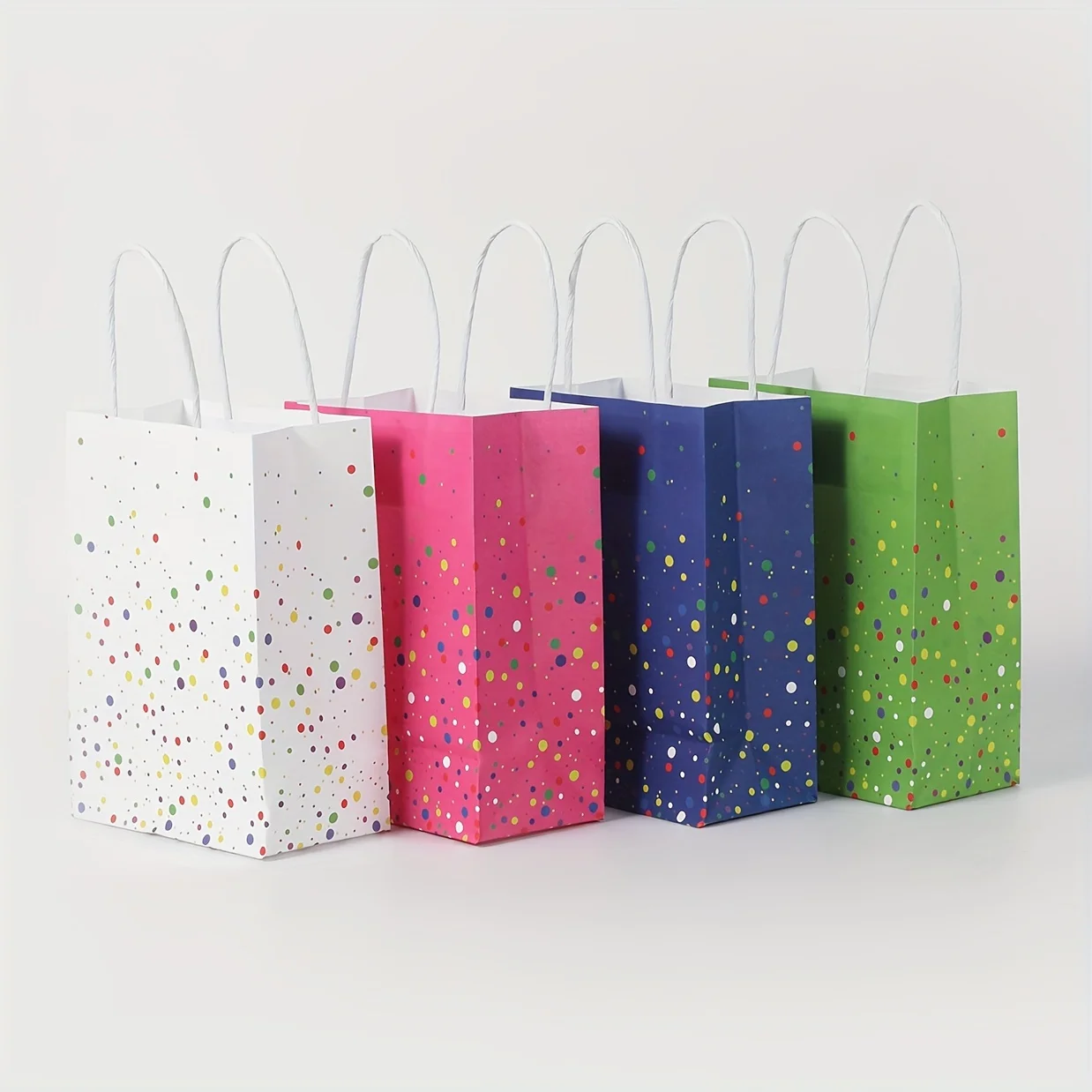 20-Piece Colorful Polka Dot Gift Bags With Square Bottom - White Kraft Paper, Perfect For Party Favors & Candy Pieceaging