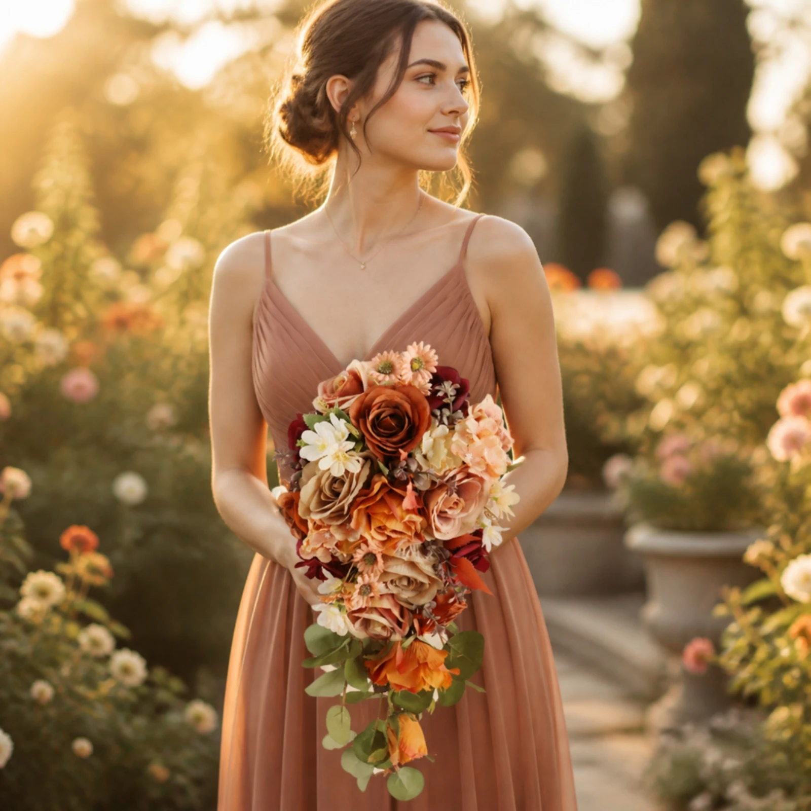 Teardrop Wedding Bouquet with Trailing Foliage Lifelike Teardrop Cascading Bridal Bouquet Romantic Portable for Brides