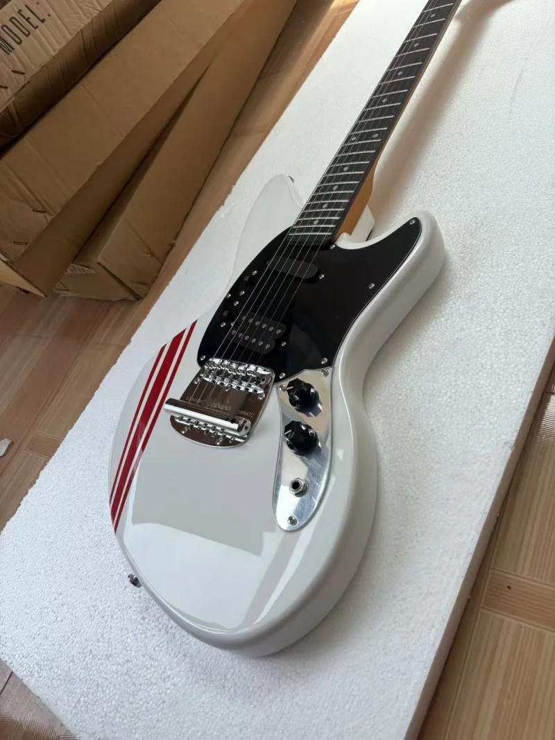 High-quality 6-string guitar, rosewood fingerboard, 610 scale, white body with red stripes, high-gloss finish, free delivery