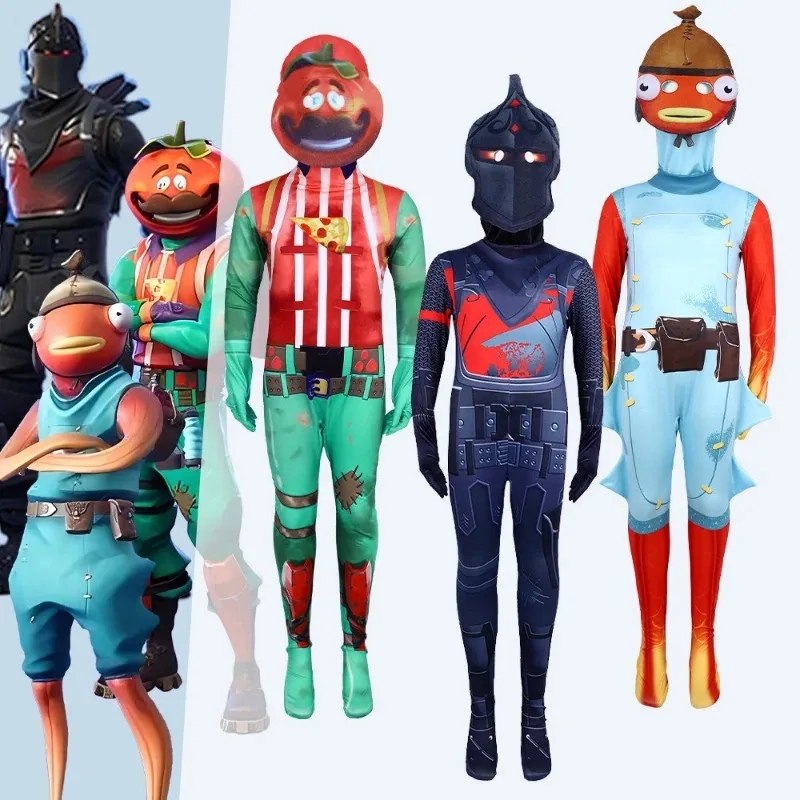 

qq28LQGame Skin Outfit Fortnitte Косплей Fishstick Omega Комбинезон Черный рыцарский костюм e Карнавал Взрослые Дети Хэллоуин Роль Cos