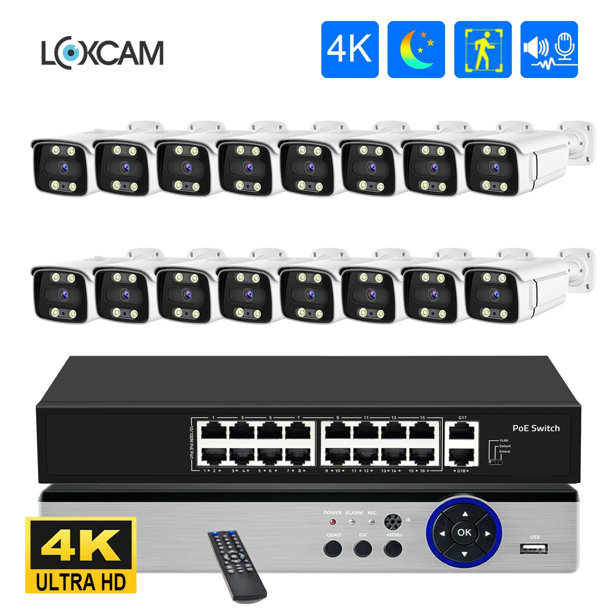 sistema de cctv 8mp 5mp audio em dois sentidos seguranca ao ar livre a prova impermeavel agua cor noite camera ip kit vigilancia video xmeye h265 16ch 4k 01