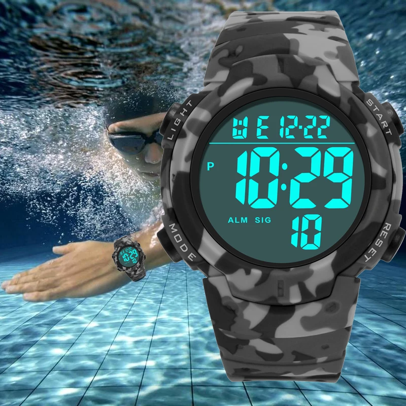 Camouflage Digital Watch Men Big Numbers Easy to Read Waterproof Sport Watches Chrono LED Military Alarm Clock Relogio Masculino