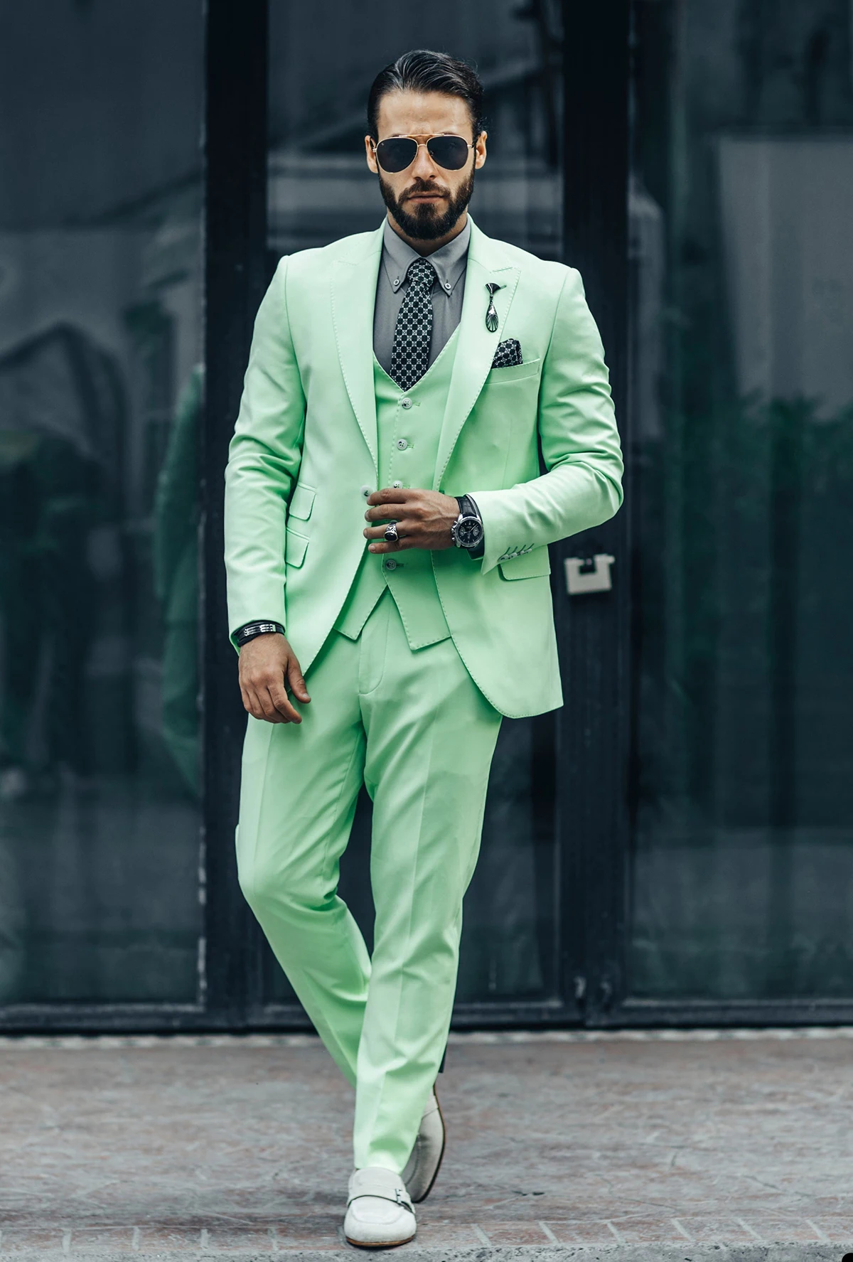 Gentleman 3 Pieces Men Wedding Tuxedos Mint Green Outfits Wedding Pants Sets Business Formal Wear