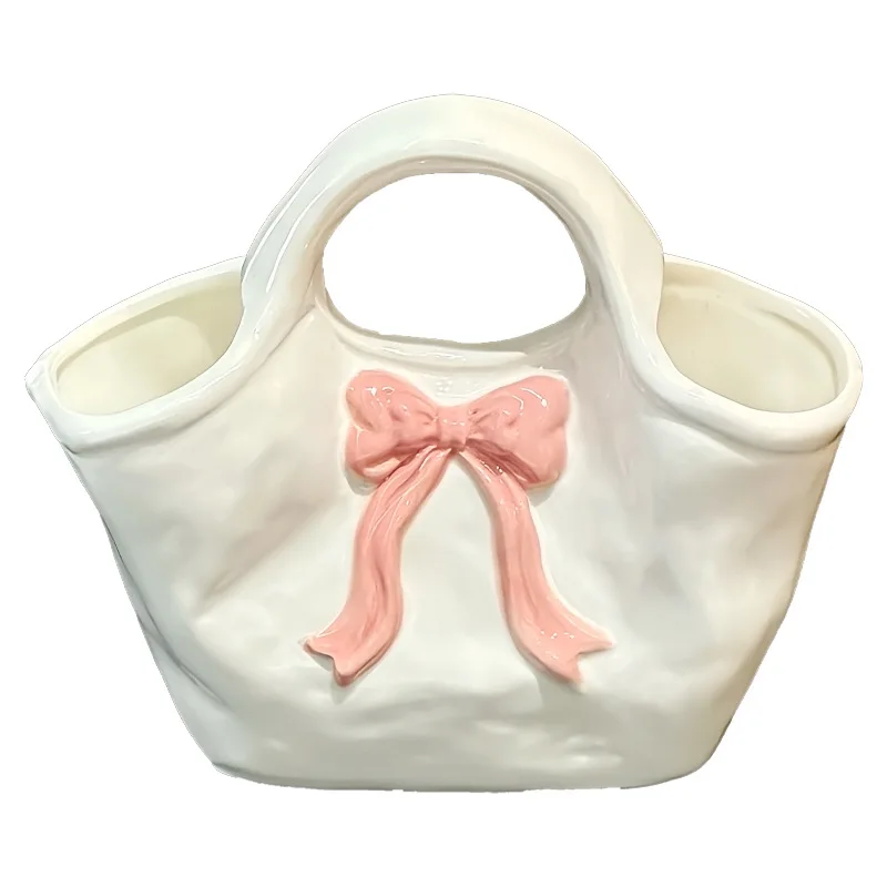 

yjq simple ceramic bow portable vase living room ornament flower ornament advanced sense