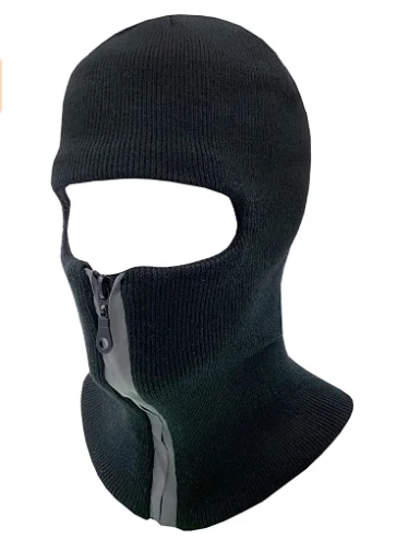 2 layers winter100% Acrylic Thermal reflective ski face balaclava beanie hat with zipper