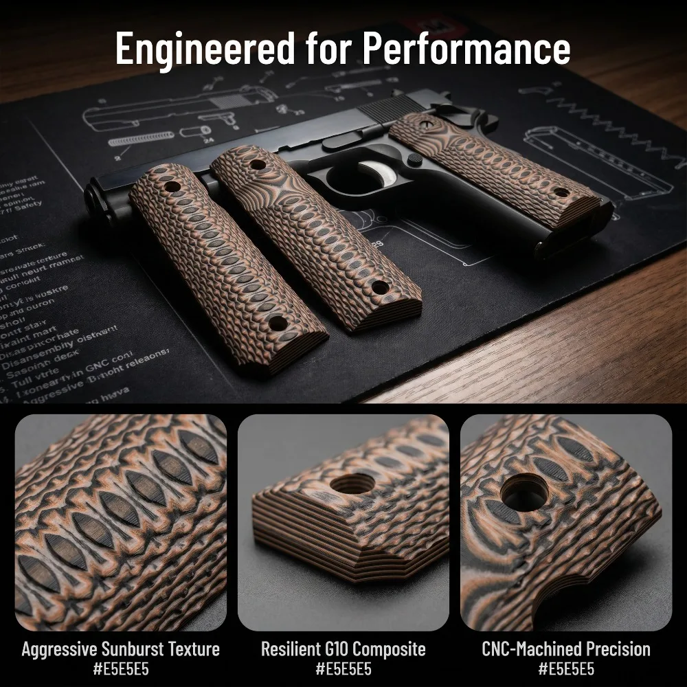 Durable G10 1911 Handle Scales Orange Black Layered Fish Scale Pattern Competition Shooting Replacement Grips