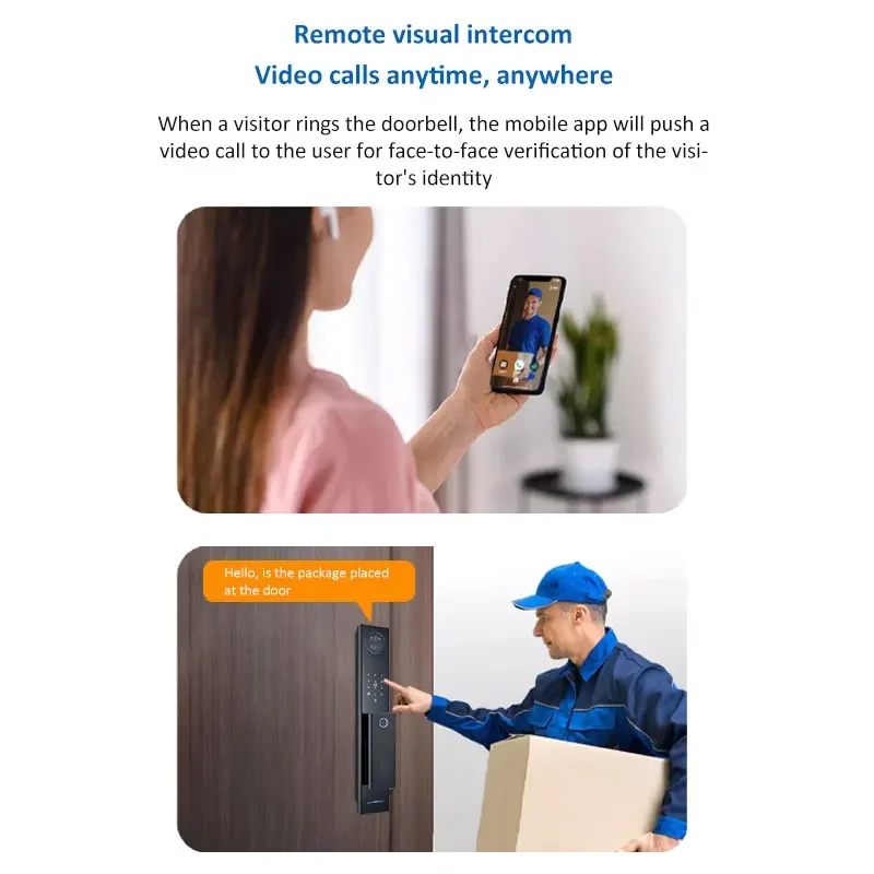 WiFi Tuya App Full Automatic Intelligent Door Lock with Handle 3D Face Recognition Fingerprint Password IC Card Key Unlocking