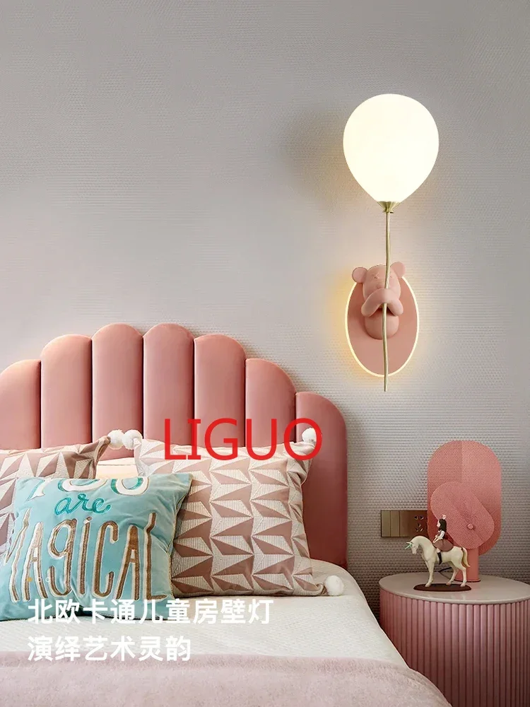 Children's Room Decoration Bear Balloon Wall Lamp 2023 New Indoor Lighting Resin Glass Wall Lamp Cartoon Wall Lights for Home