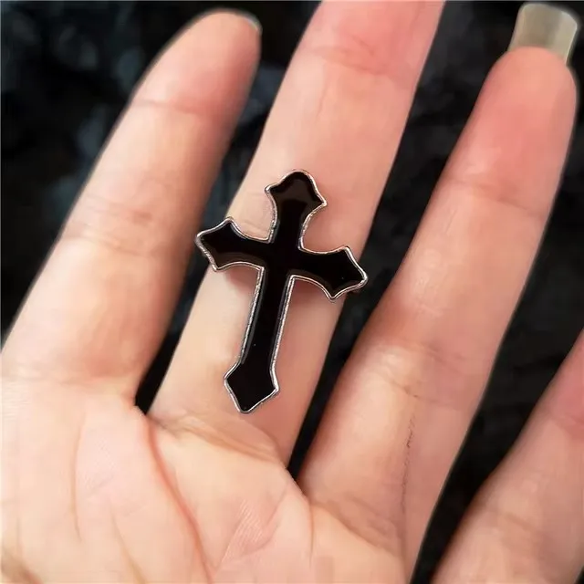 Punk Harajuku Goth Thorns Black Silver Color Irregular Heart Cross Open Ring For Women Men Lover Vintage 90s Y2K Grunge Jewely