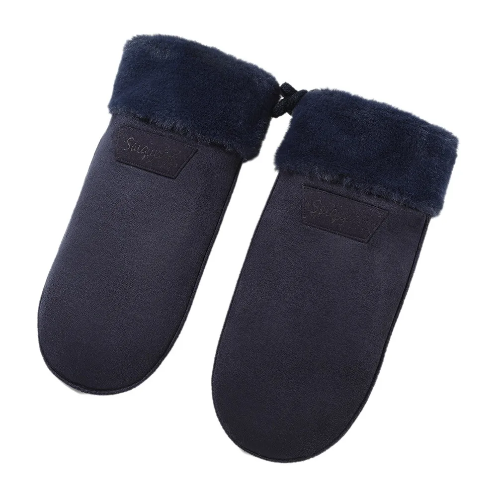 1 Pair Gifts Faux Suede Warm Mittens Neck Strap Cuffs Winter Gloves Warm Soft Texture Adult Mittens Women's Winter Wear