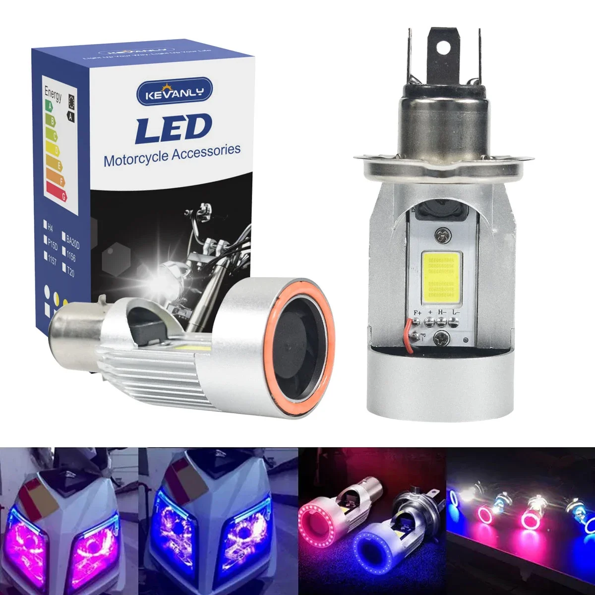 1pc Angel Eye BA20d H4 LED Headlight Red Blue Aperture High 