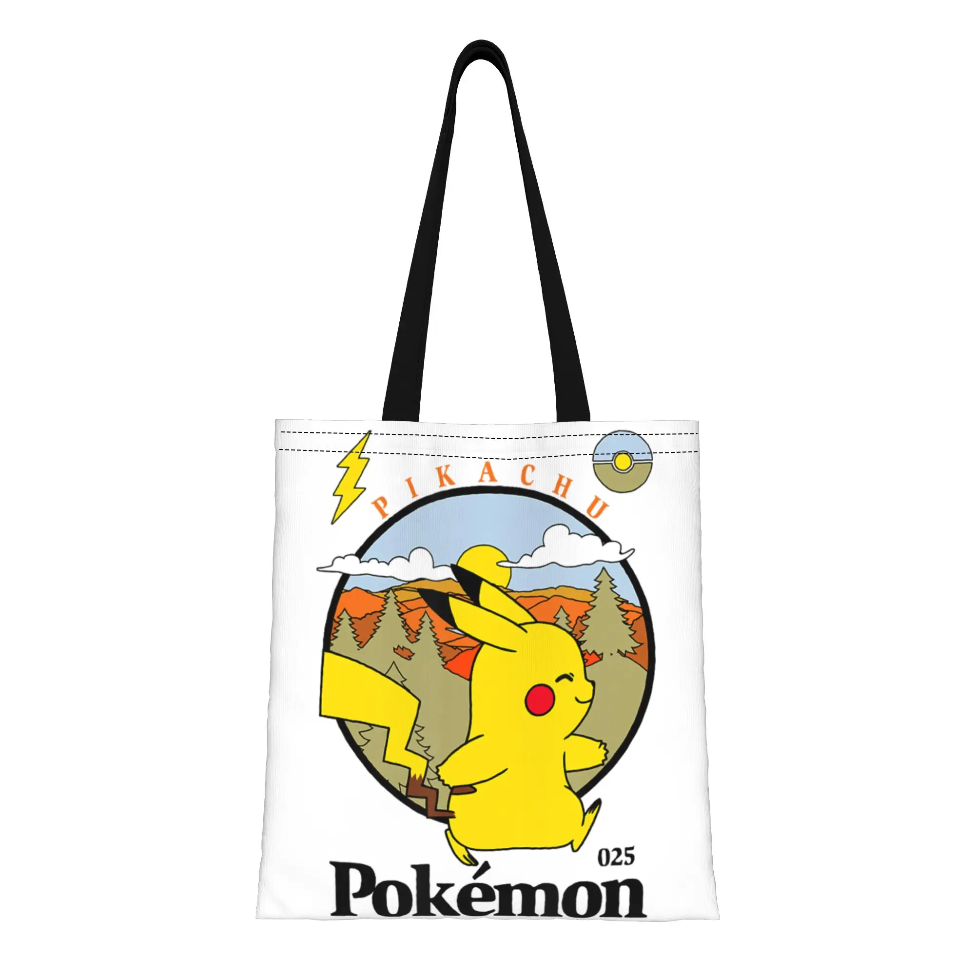 

Back to school Pikachu Outdoor Adventures Vintage Post Card Pokemon Canvas Tote Bag Perfect for Travel Women's Top-Handle Bags