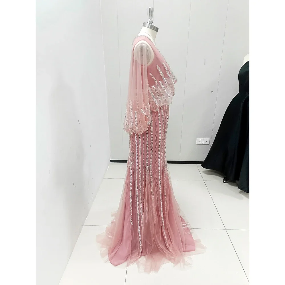 Luxury Sequined Cap Sleeve Sweetheart Pink Evening Dresses Floor Length Sweep Train Special Occasion Elegant Women Prom Dress