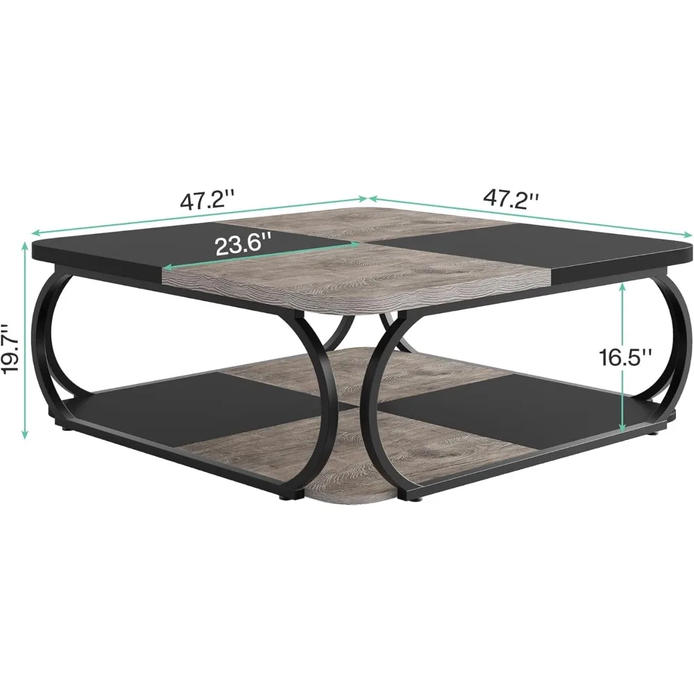 Mesa de centro Tribesigns con estante de almacenamiento abierto para sala de estar, mesa central grande de madera de 39 pulgadas, mesas de centro bajas cuadradas