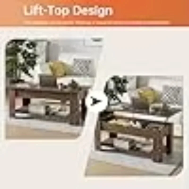 39 Inch or 47" Lift Top Coffee Table with Hidden Large Storage Shelf and Compartment Lifted Wooden Dining Table for Living Room
