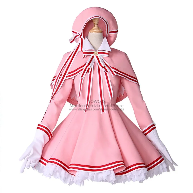 Meninas japão anime cartão transparente cardcaptor sakura cosplay lolita empregada vestido rosa feminino cartão captor sakura traje uniforme