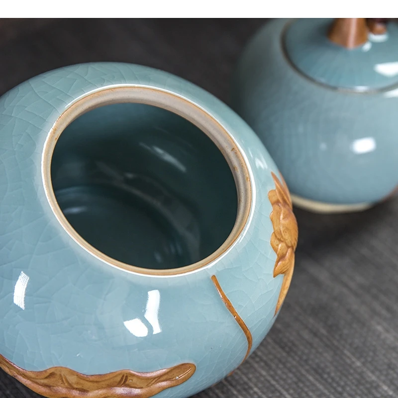 Gourd Shaped Ceramic Tea Can Pattern Moisture-proof Sealed Jar Box Candy Dried Fruit Household Storage Jars