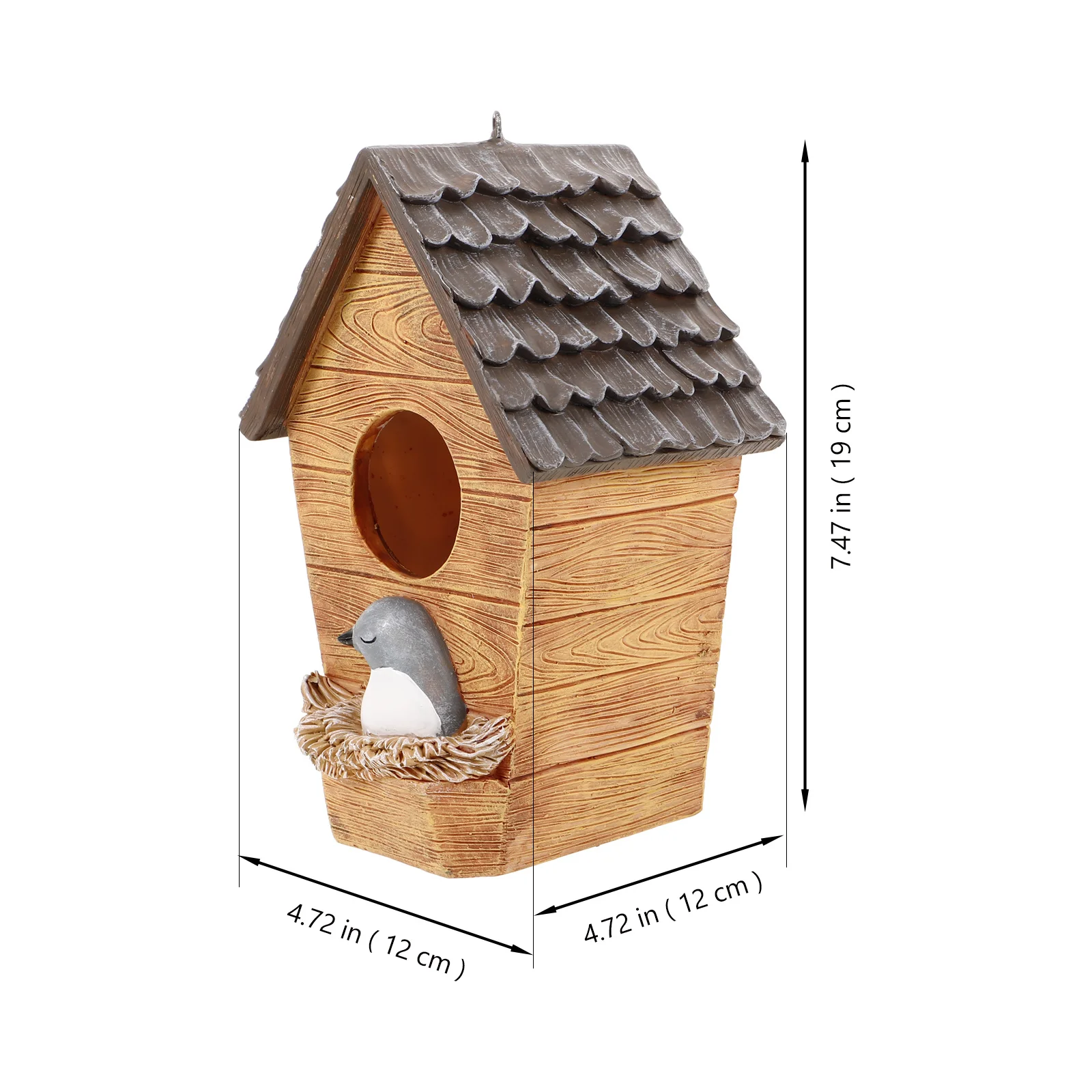 

Resin Bird House Imitation Wood Craft Outdoor Hanging Decorative Garden Bird Nest Shelter Garden Decoration Park Ornament