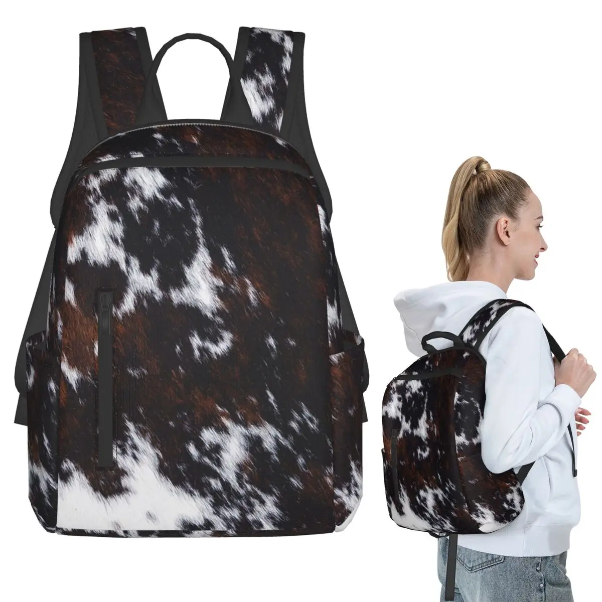 

Brown Cowhide, Cow Skin Print Pattern, Modern Cowhide Faux Leather Backpack BookBag Kids School Bag Computer Shoulder Bags
