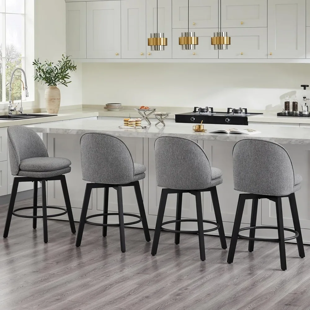 Counter Height Barstools 26 inch Upholstered Swivel Bar Stools with Back for Kitchen Island,Set of 4,Dark Grey Fabric-Armless