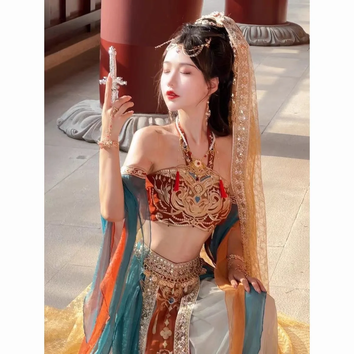 Dunhuang Feitian ropa de princesa occidental Hanfu, fotografía exótica, foto, disfraz de baile de estilo chino, ropa China para mujer