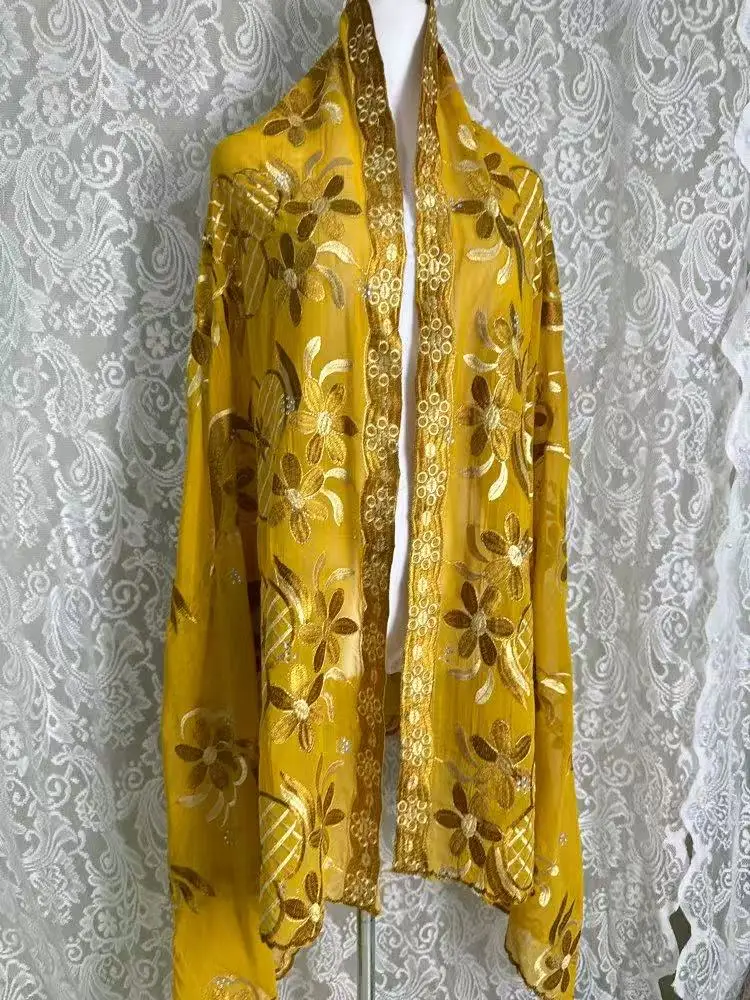 

Новая шифоновая хиджаб-шаль в африканском стиле Дубай 2025 с вышивкой, пашмина, тюрбан, головной платок для мусульманских женщин, исламский модный аксессуар