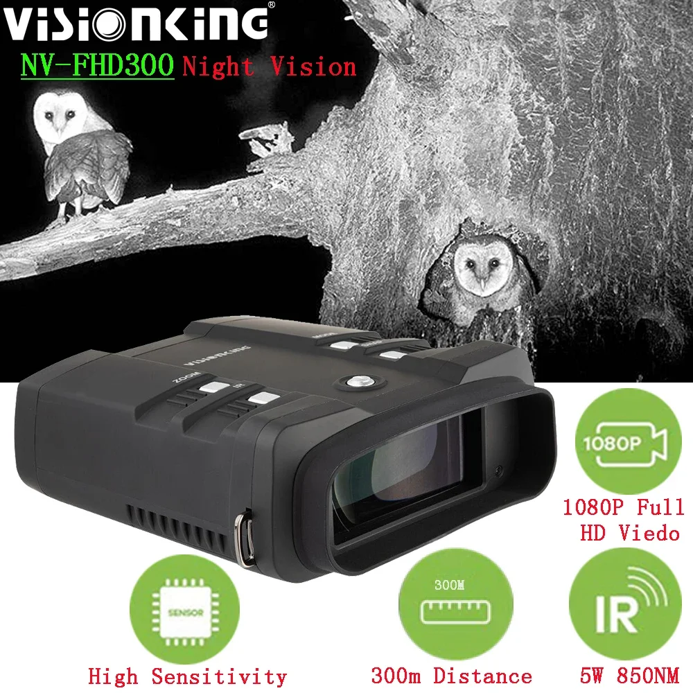 Visionking 1080P FHD Digital Hunting Night Vision Goggles 3.6-10.8X Zoom 300M Range Infrared Binocular Video Photograph Camping