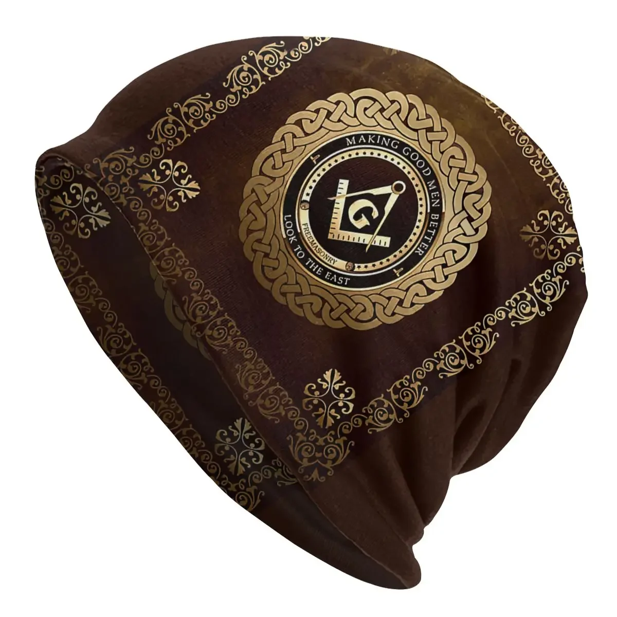 Freemasonry Design Freemason Gold Square Compass Unisex Bonnet Winter Running Double Layer Thin Hats For Men Women