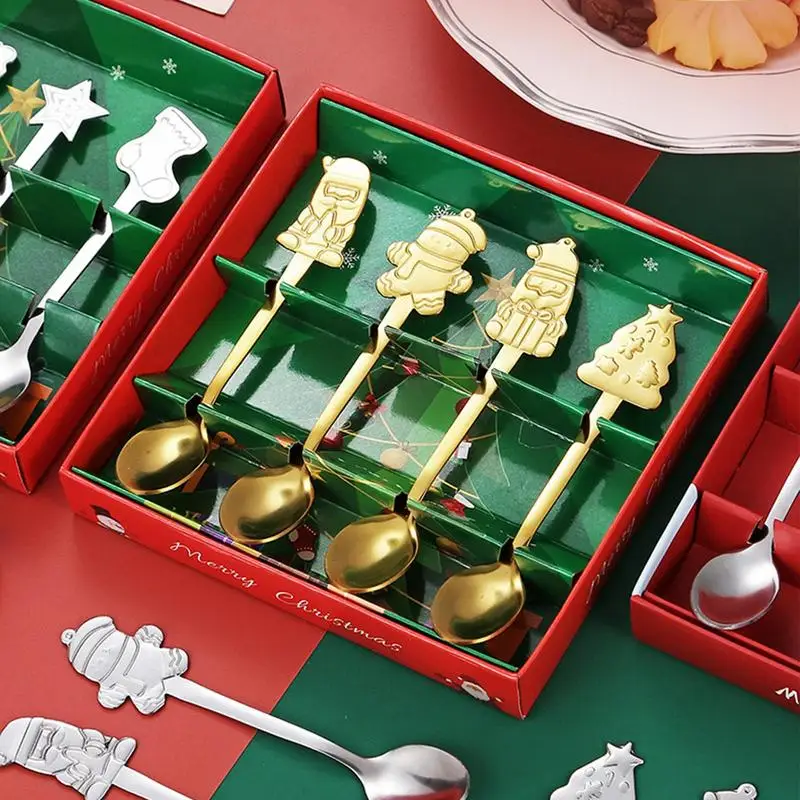 Christmas Teaspoon Set Christmas Coffee Tea Spoons Set Creative Santa Claus Snowman Christmas Tree Tea Spoon For Stirring Mixing