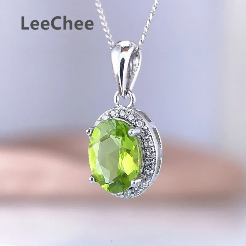 7*9MM Natual Peridot Pendant Green Gemstone Fine Jewelry for Women Anniversary Gift Real 925 Sterling Silver Plated 18K Gold