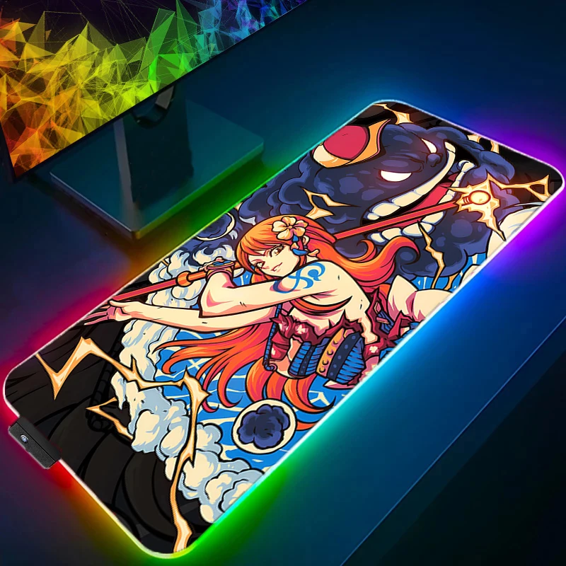 

RGB LED Mouse Pad One Piece Nami Office Desk Mat Computer Gamer Mousepad Rubber Keyboard Pad PC Accessories Mouse Mat Tablet Pad
