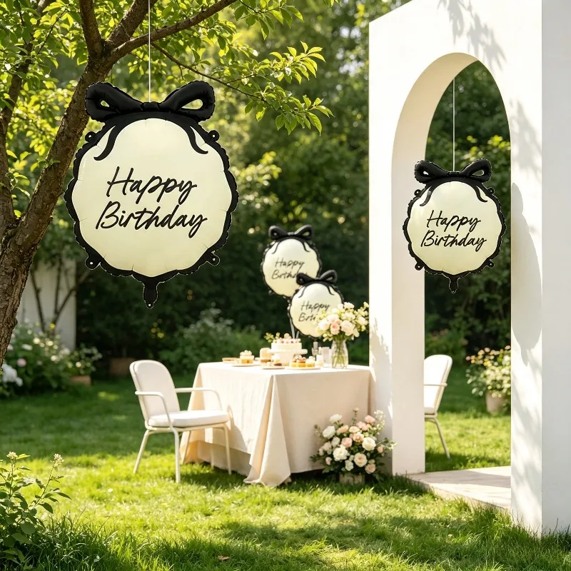 1Set Black and White Bow Birthday Balloons Happy Birthday Princess Girls Birthday Party Decoration Supplies Photo Props