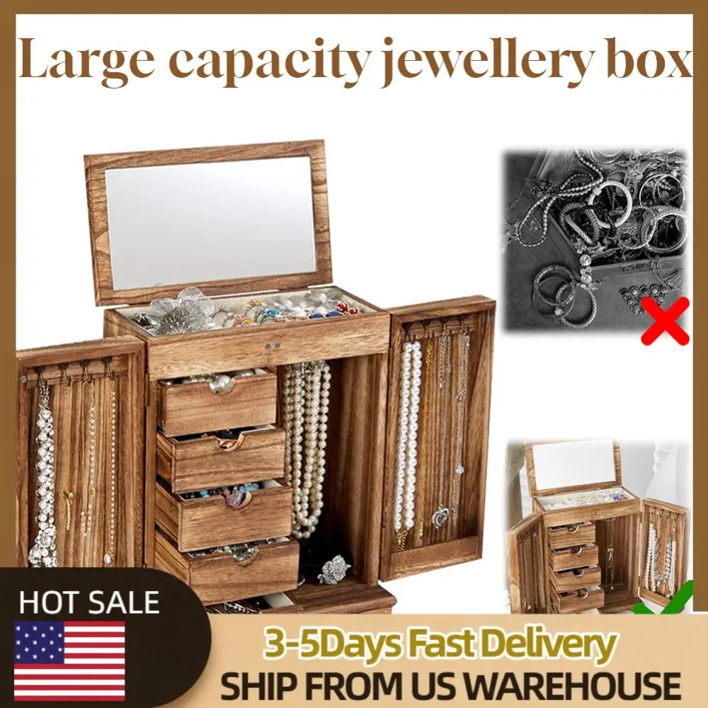 

Wood Jewelry Box Jewelry Storage Box with Drawers & Mirror Jewelry Holder Vintage Style Jewelry Display Box for Dressing Table