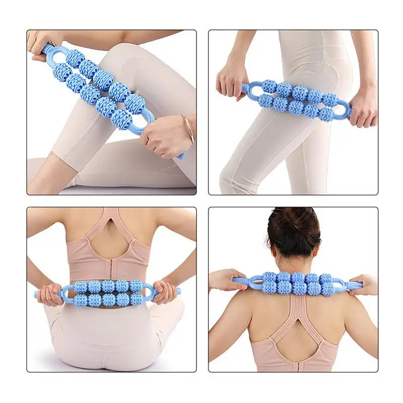 Double-row roller massage sticks Massager Roller Trigger Point 10-Wheel for Fascia Muscle&Abdomen Body Muscle Belly Relief Tool