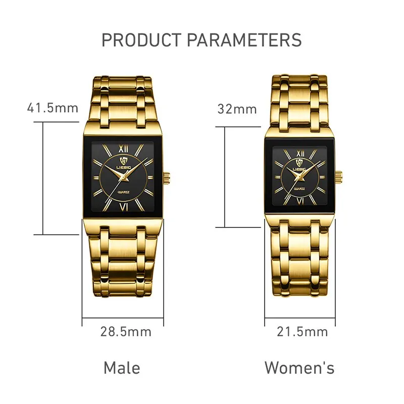 LiEBIG Luxury Golden Quartz Wristwatches For Female Girl Male Fashion 30m Waterproof Women Ladies Mens Watches Relogio Feminino