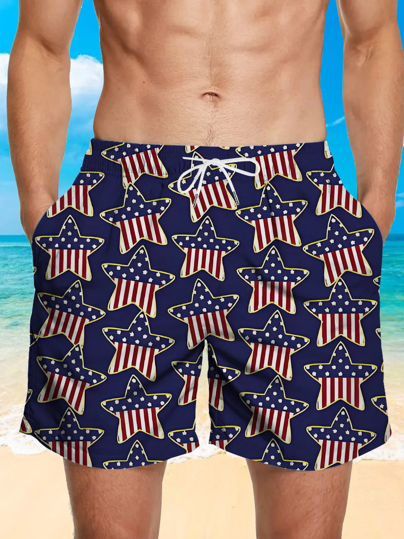 

Polyester Quick Dry Men Shorts Retro Full Digital Print Beach Casual Board Pants
