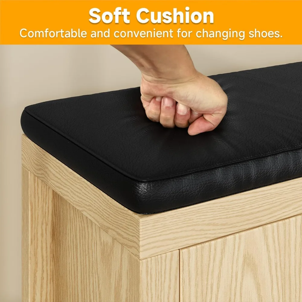 مقعد تخزين قابل للطي مقاس 40 بوصة مع وسادة ورف قابل للتعديل وأبواب شرائحية لتخزين الأحذية في المدخل #4